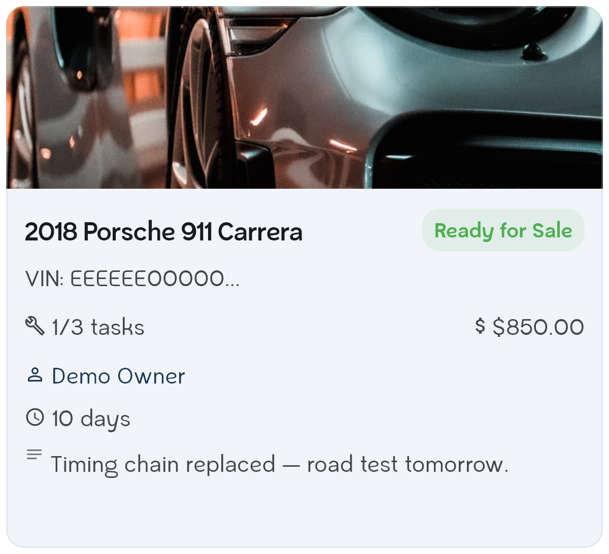 Vehicle card marked Ready for Sale